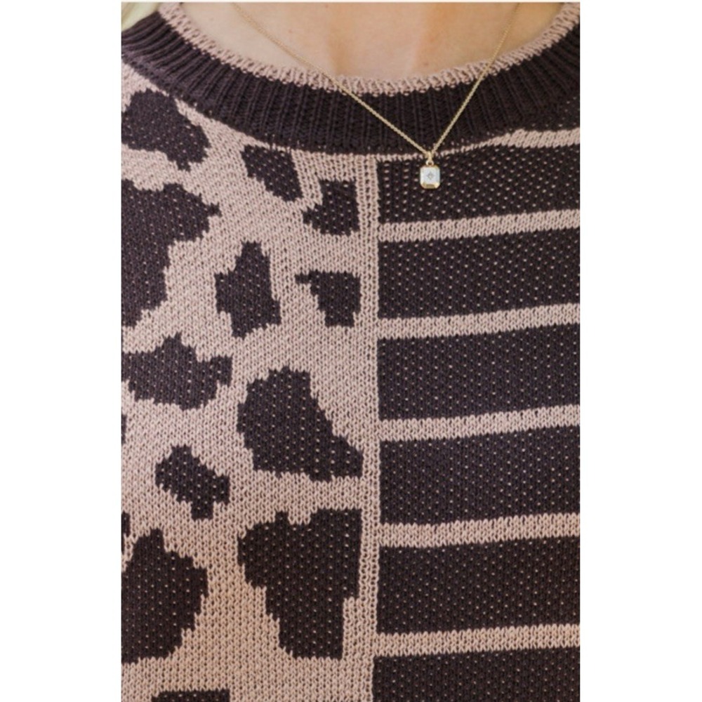 Staccato Brown Leopard Women's Casual Sweater M Cozy Thanksgiving Fall Statement - Picture 3 of 12